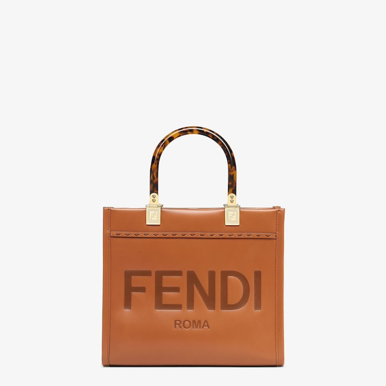FENDI Sunshine Plexiglass Medium Leather Shopper Tote Bag Brown
