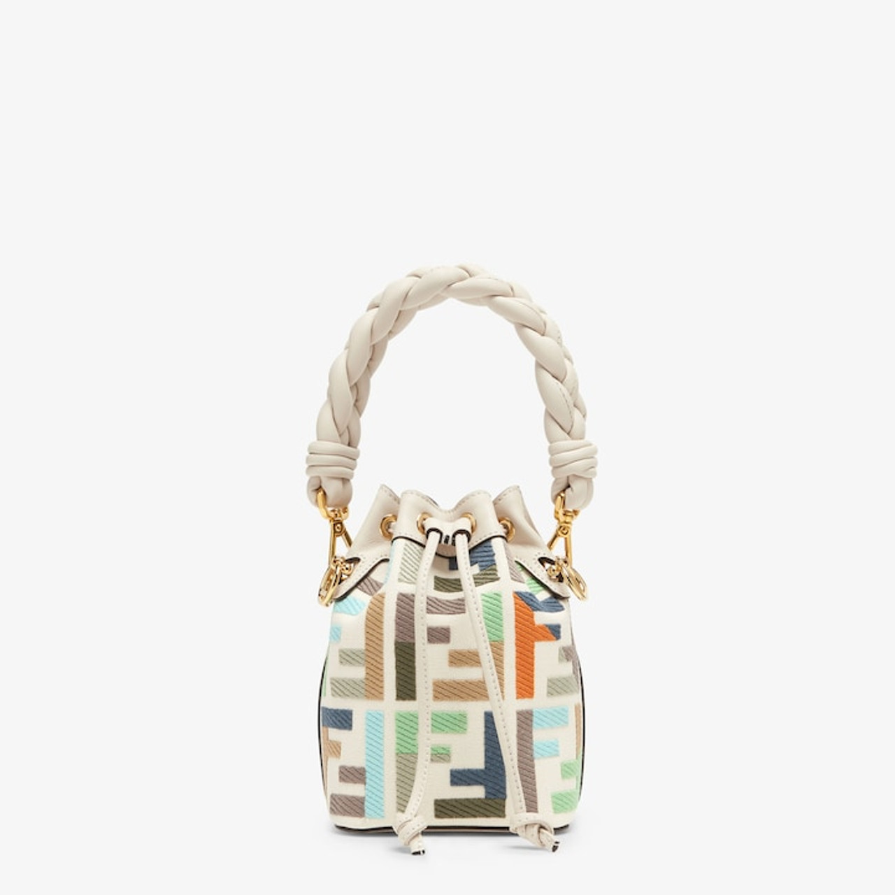 Fendi Mini Mon Tresor Bucket Bag FF Canvas Leather White Multicolor