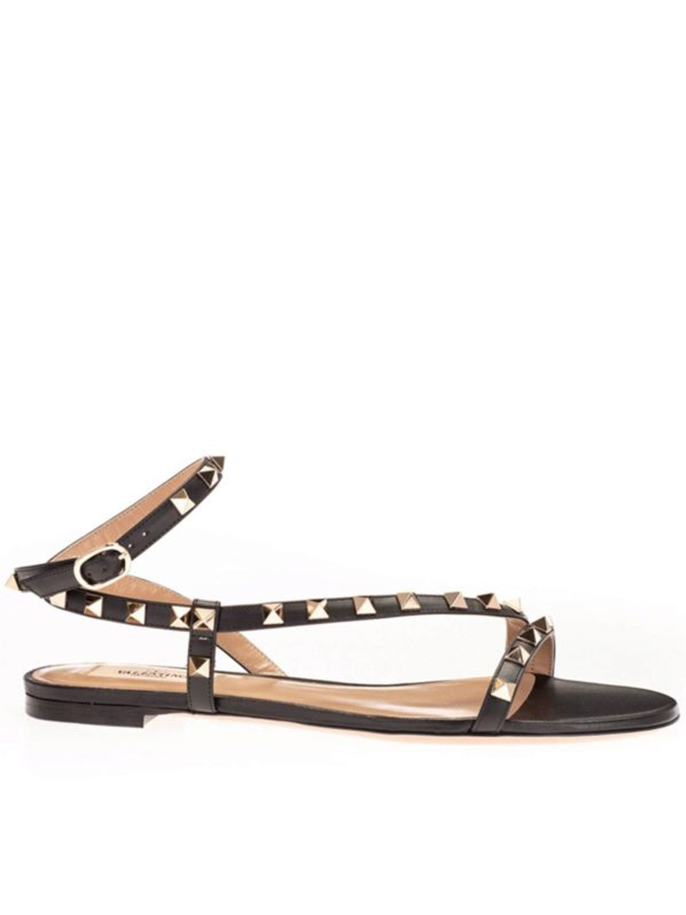 Valentino Garavani VLogo Leather Cutout Flat Slide Sandals | Neiman Marcus