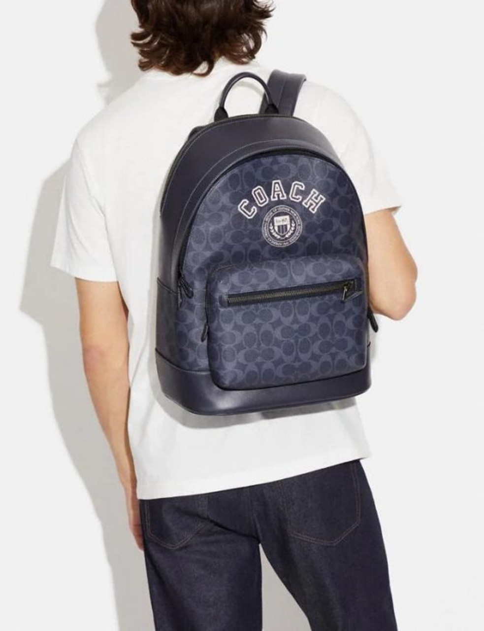 COACH® Outlet  West Backpack In Signature Canvas With Varsity Stripe
