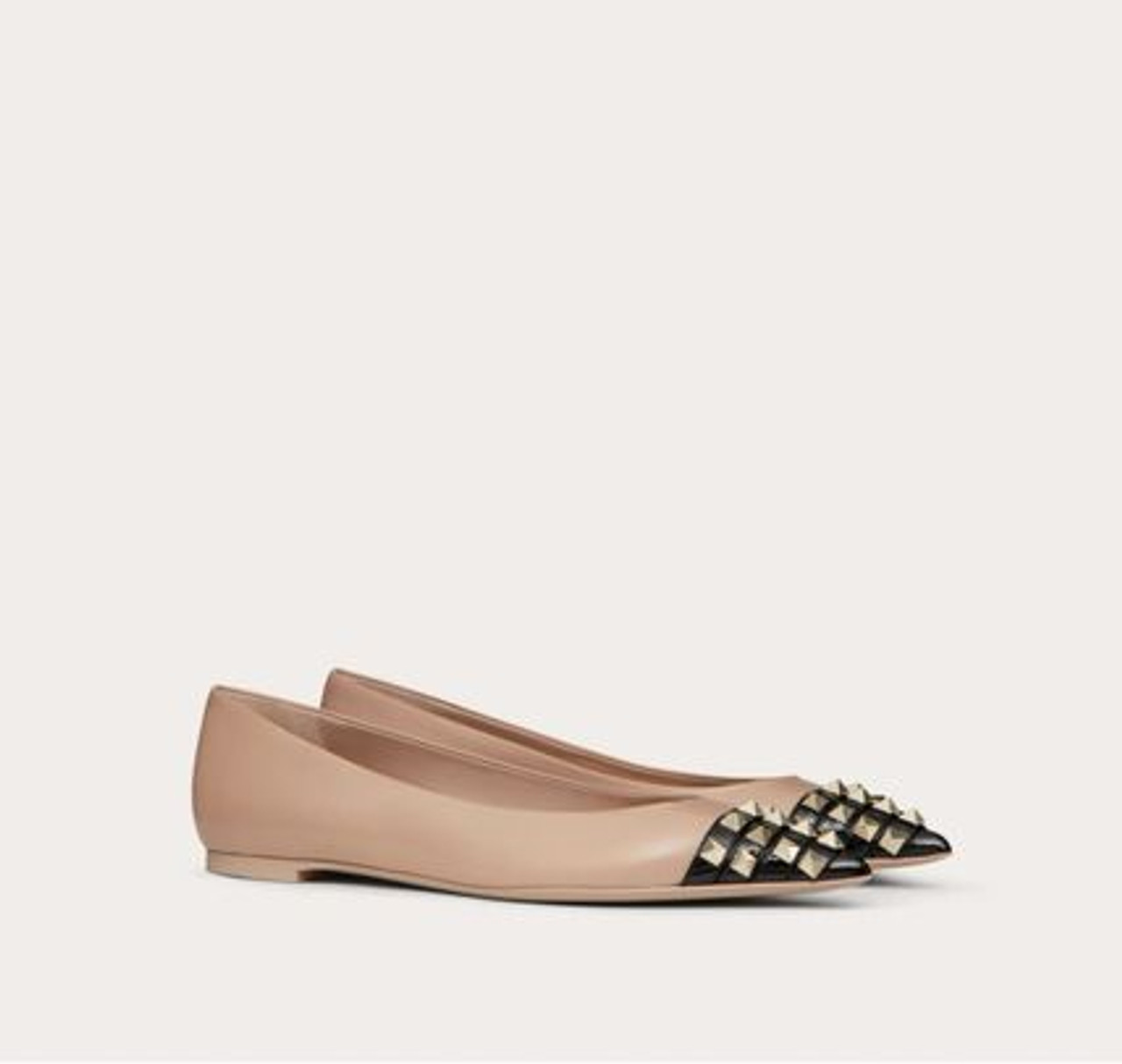 VALENTINO Rockstud Ballet Flat In Goatskin And Patent Leather - Rose  Cannelle/nero