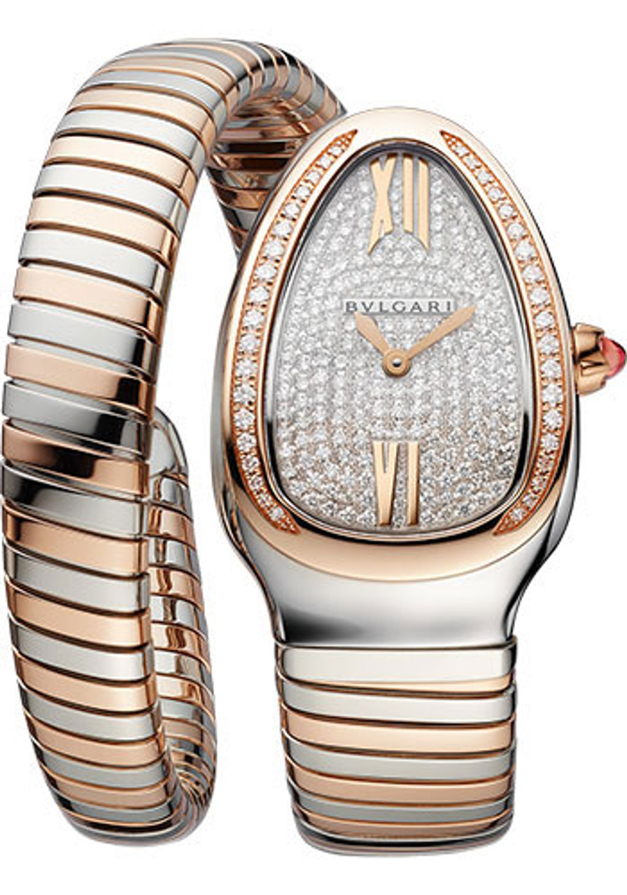 Bulgari 18k Rose Gold Diamond Tubogas Red Serpenti Snake Watch + Band +  Tool | Fortrove