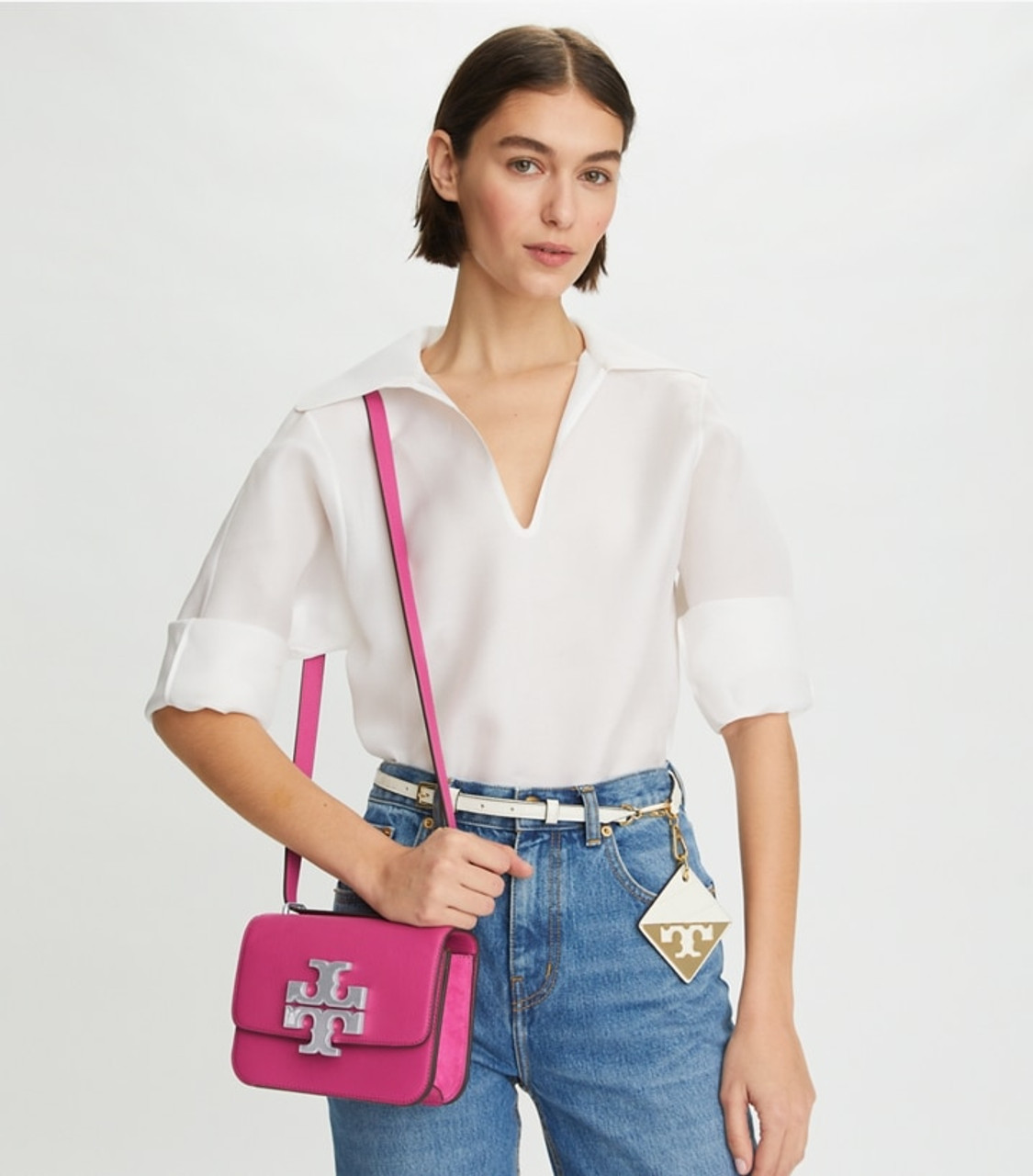 Tory Burch Kira Pebbled Small Convertible Shoulder Bag in Pink