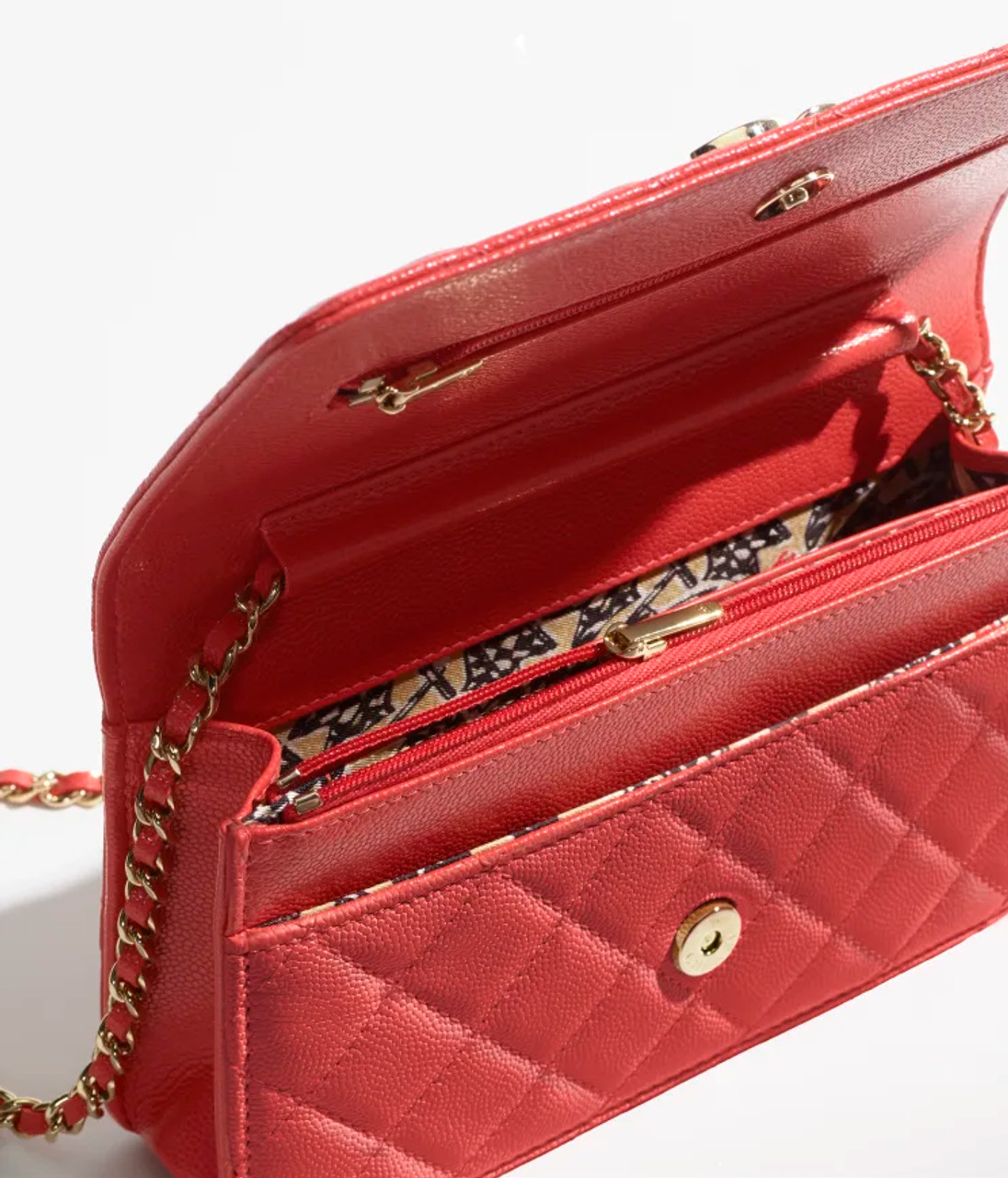 CHANEL Grained Calfskin & Gold-Tone Metal Wallet On Chain Red