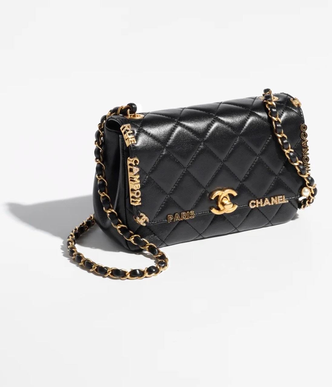 CHANEL Black Lambskin CC Turn Lock Gold Chain 10