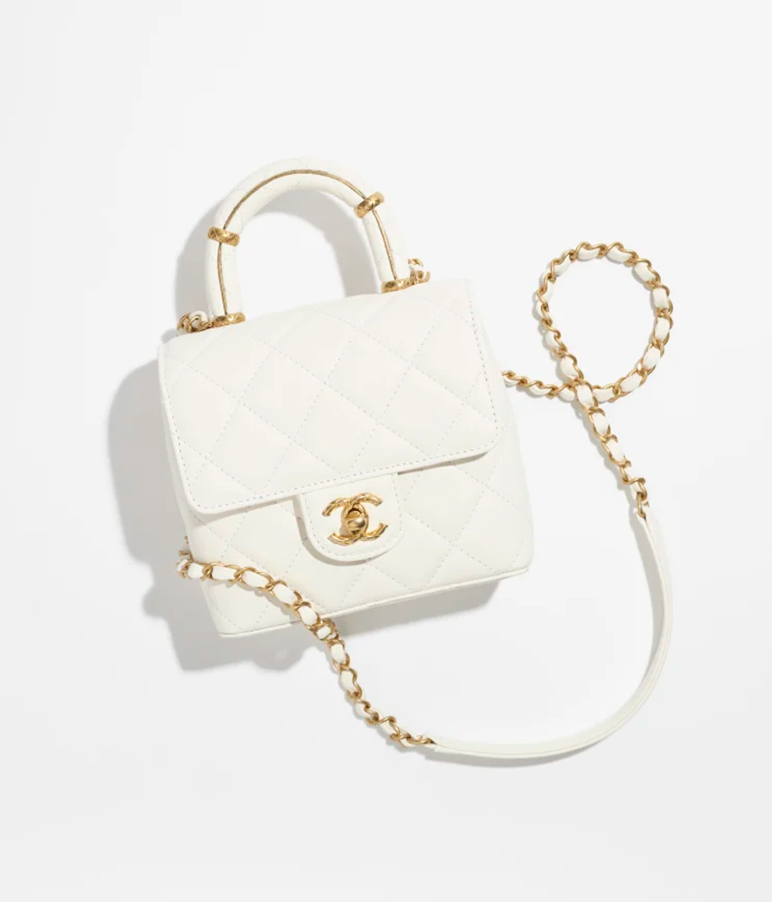 CHANEL Mini Flap Bag With Top Handle Lambskin White