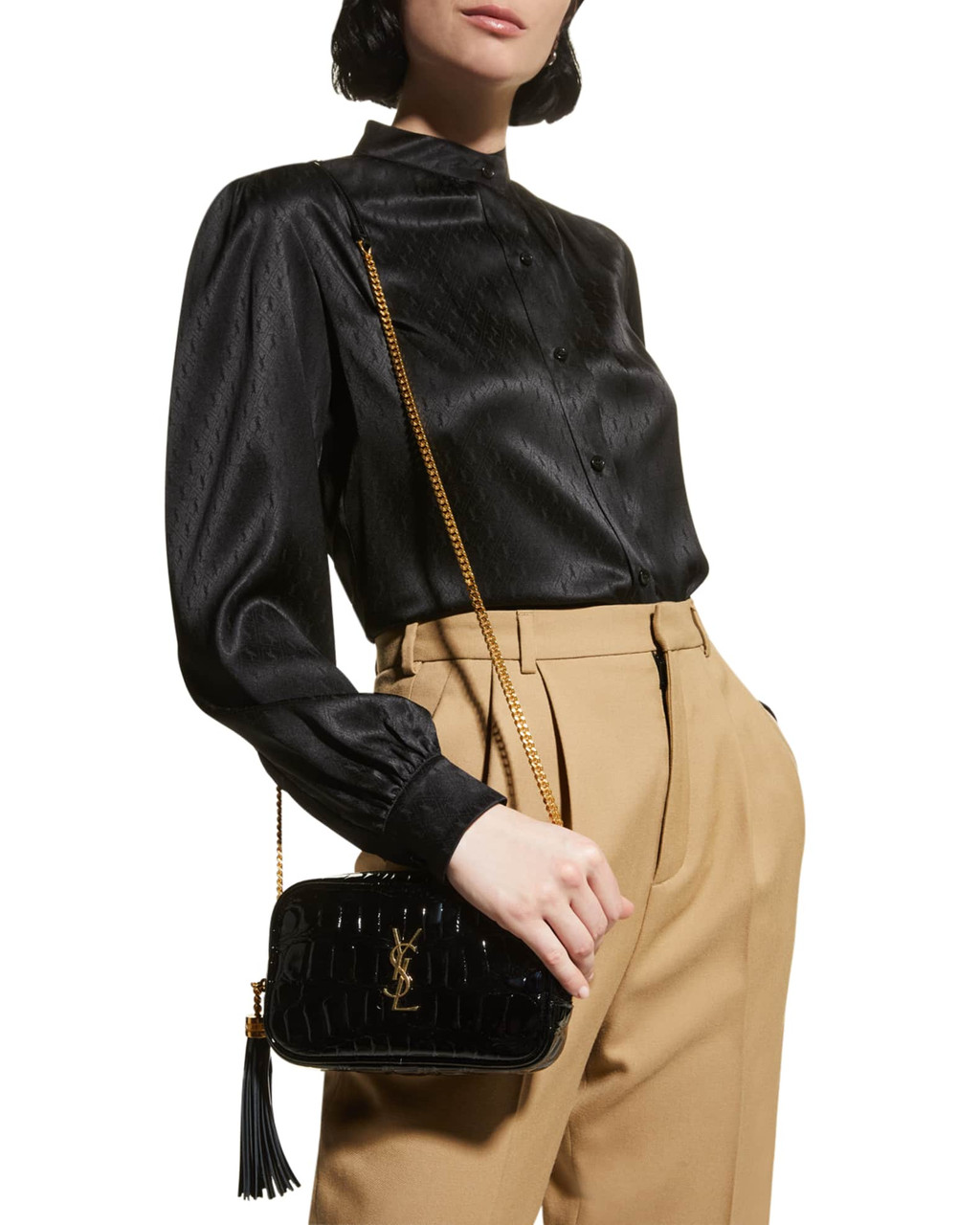 Lou Mini Leather Crossbody Bag in Black - Saint Laurent