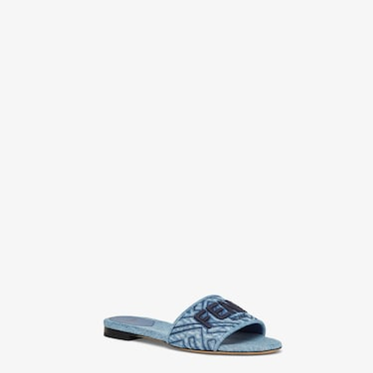サンダル・ミュール Fendi Ff Denim Slides Fendi FF Embroidered Denim Dual Buckle Slide Sandals