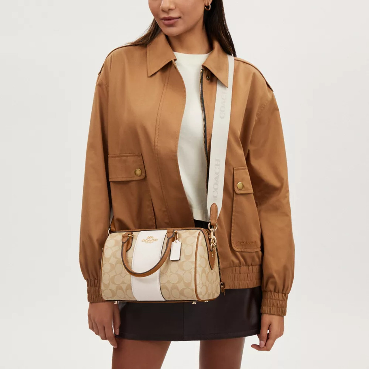 COACH Rowan Satchel Bag In Signature Canvas With Stripe