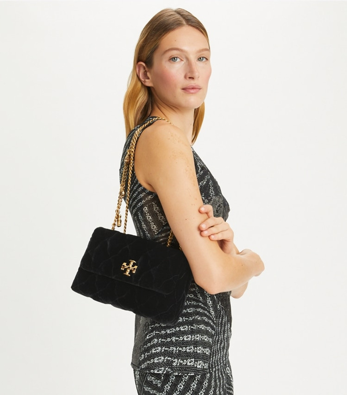 TORY BURCH Small Kira Velvet Convertible Shoulder Bag