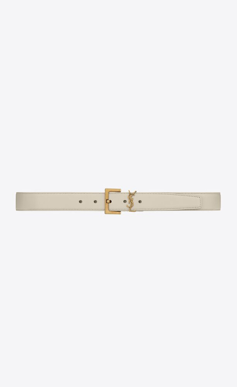 Cassandre Leather Belt in Beige - Saint Laurent