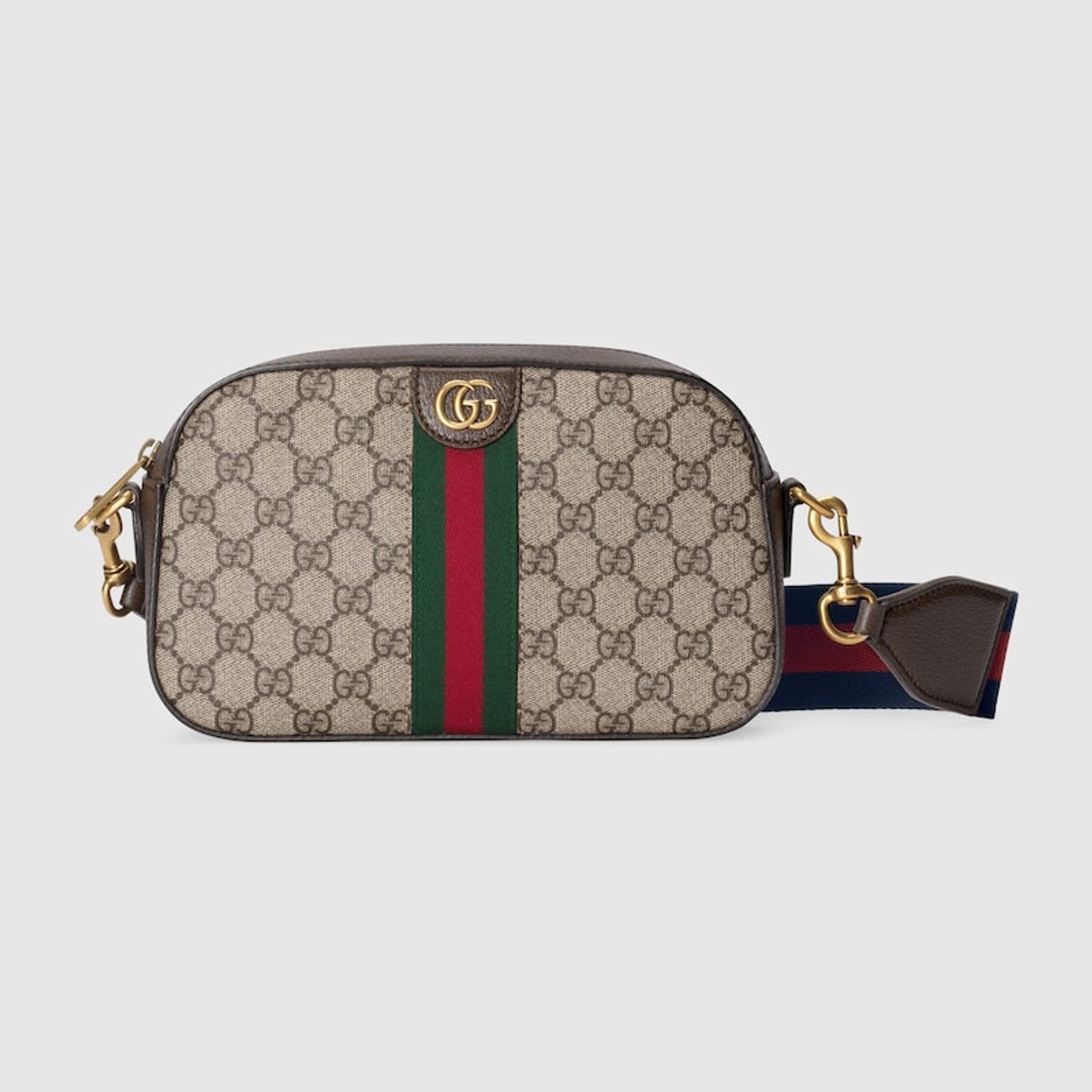 Men's GUCCI Logo Stripe Webbing Leather Logo Canvas Shoulder