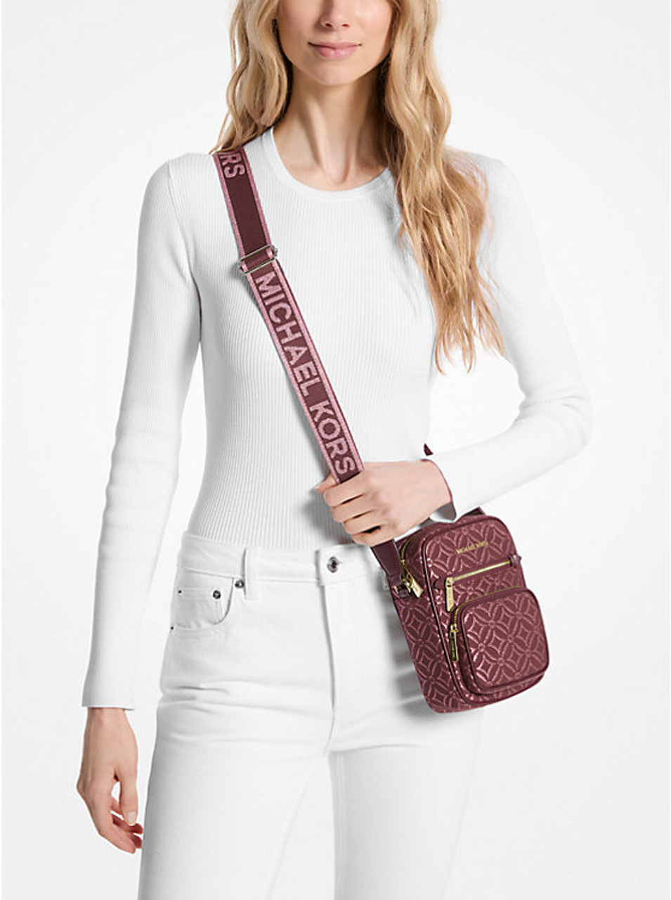MICHAEL KORS JET SET CHARM FOLIO MKロゴカバー Jet Set Small Studded Metallic and Logo Smartphone Crossbody