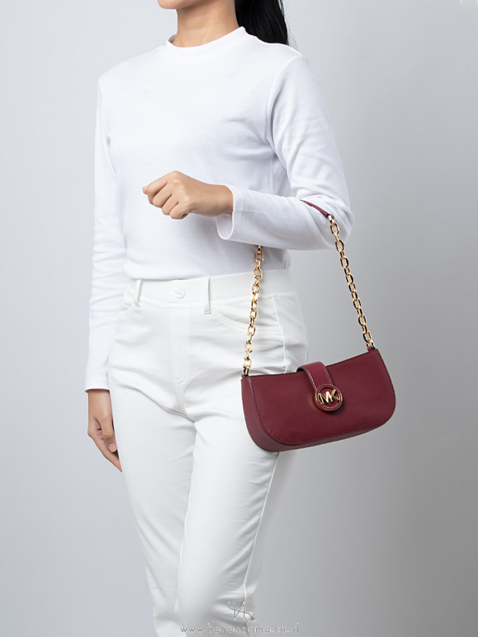 MICHAEL KORS Carmen XS Leather Pouchette Shoulder Bag - Maroon