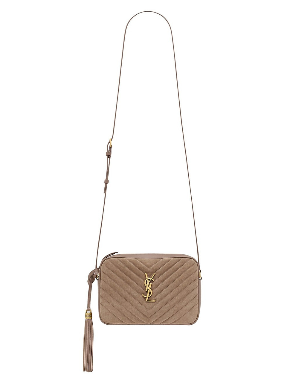 SAINT LAURENT Lou Camera Bag In Quilted Suede - Taupe