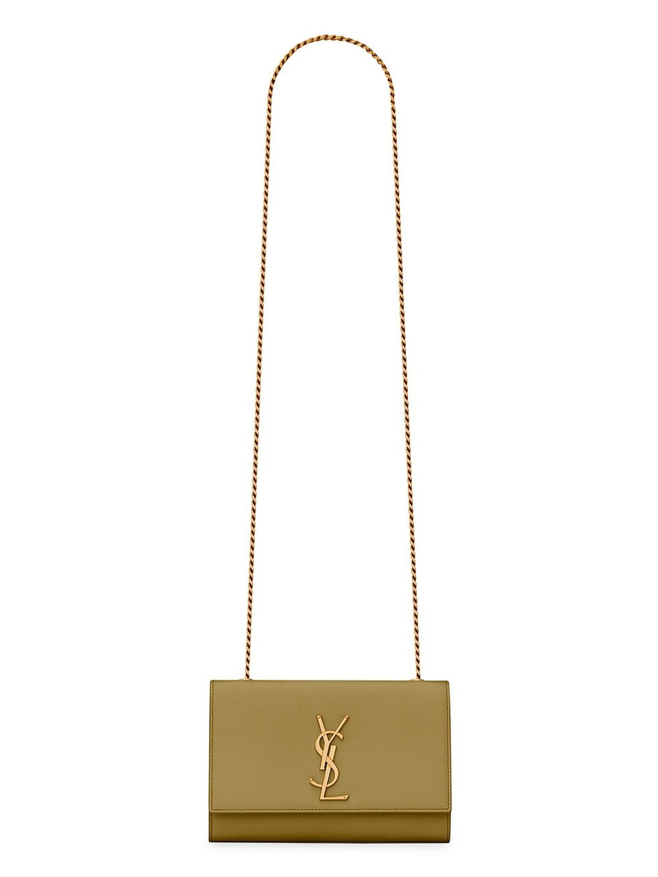 Saint Laurent Gold Embossed Leather Monogram Kate Tassel Clutch