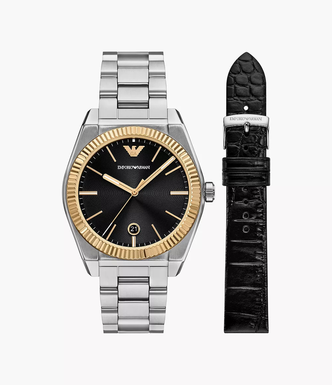 Emporio Armani Three-Hand Date Stainless Steel Watch And