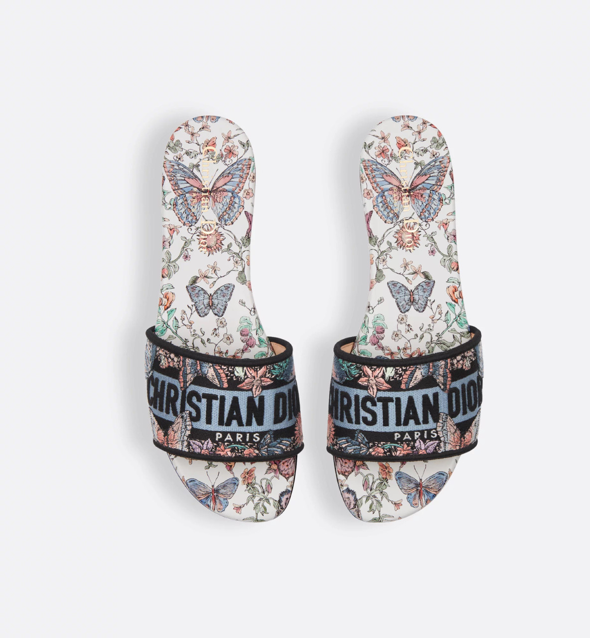 海外限定☆Dior Dway サンダル Toile de Jouy Papillon DIOR Mule Dway Embroidered Cotton And Toile De Jouy Pattern