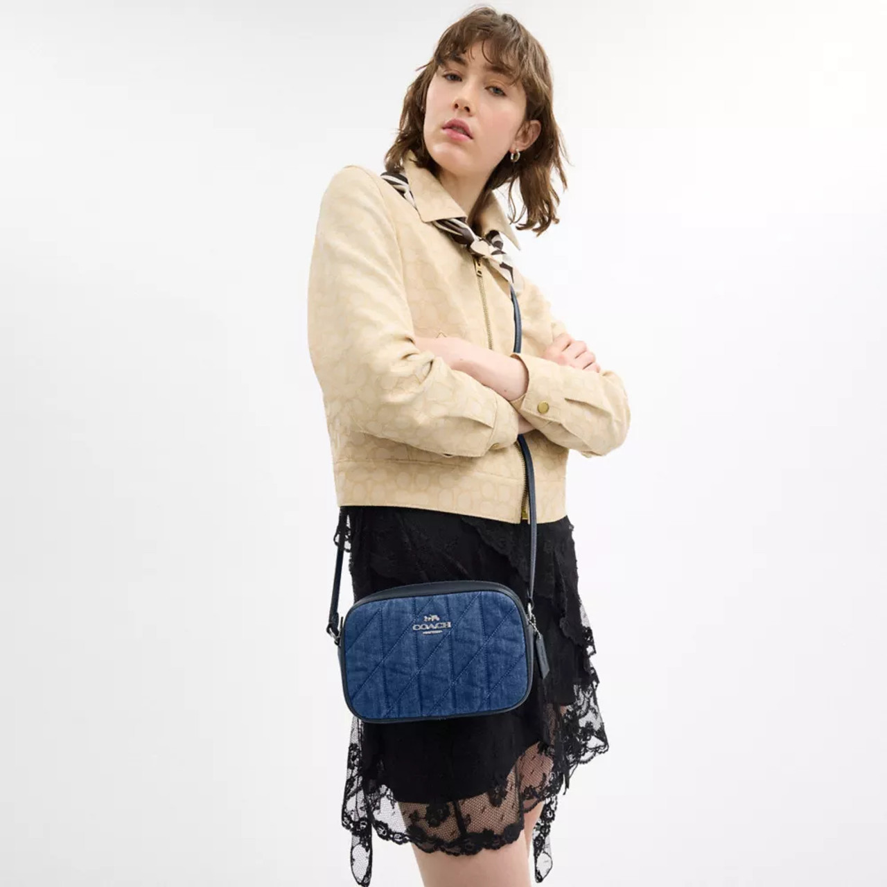 【Coach】Mini Jamie Camera Bag/Denim Coach Mini Jamie Camera Bag With Quilting - Denim/Silver/Denim