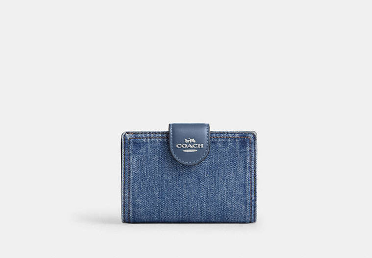 【COACH】Medium Corner Zip Wallet/Denim Coach Medium Corner Zip Wallet - Denim/Silver/Indigo