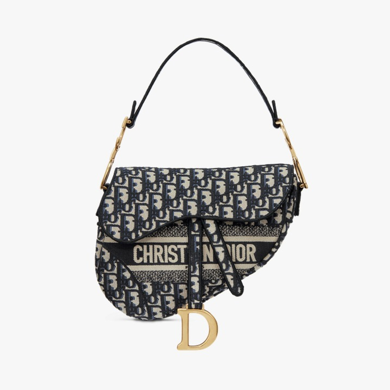 Saddle Pouch with Chain Blue Dior Oblique Jacquard