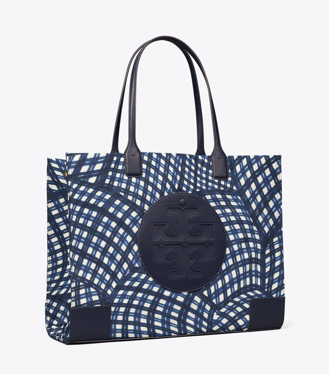 即発★TORY BURCH★ELLA PRINTED TOTE 145610_401 Navy Gingham TORY BURCH Ella Printed Tote - Navy Warped Gingham