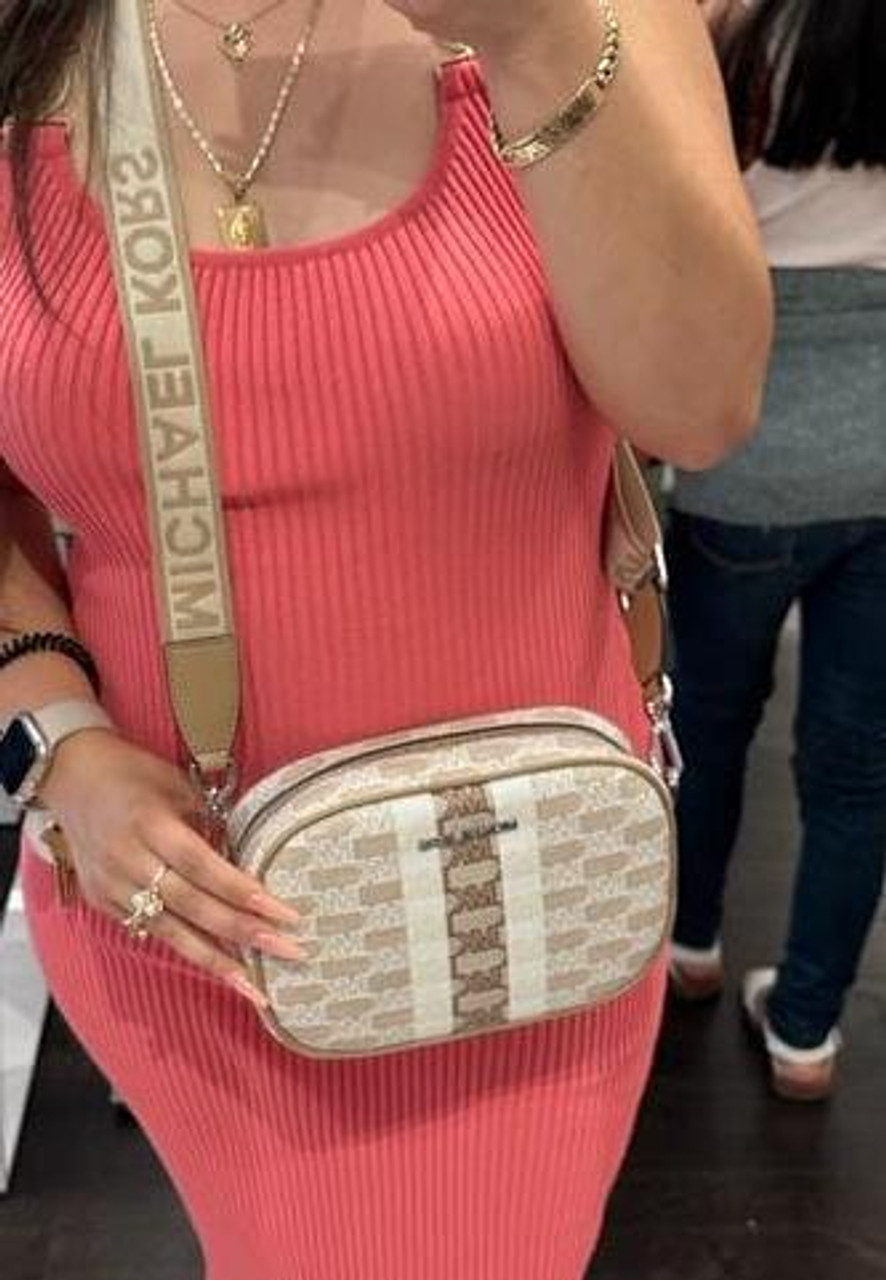 Jet Set Travel Medium Logo Stripe Crossbody Bag