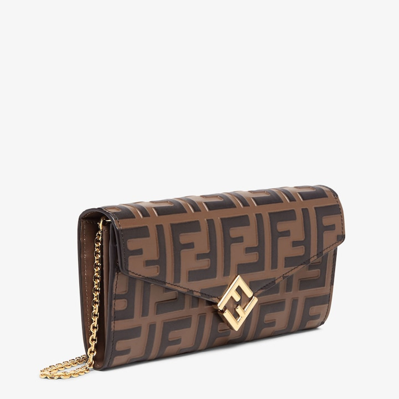 FF Diamonds Wallet On Chain Leather Brown