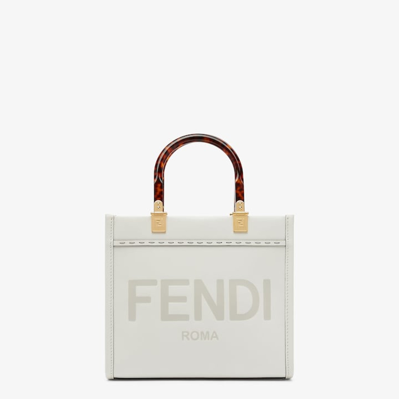 Fendi Large Sunshine Shopper Bag In ROMA Logo Calf Leather White