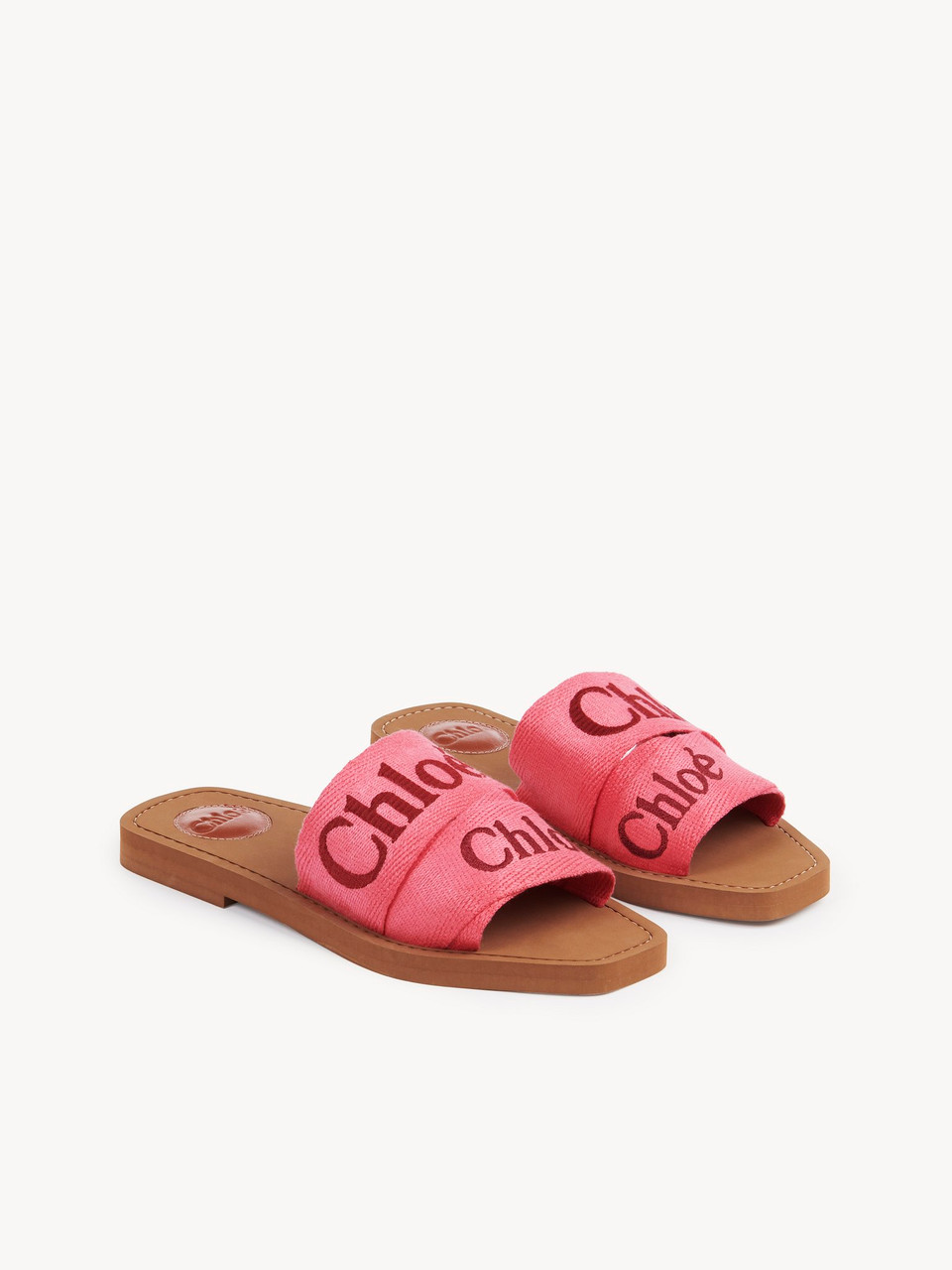 CHLOE Woody Flat Mules Pink Red