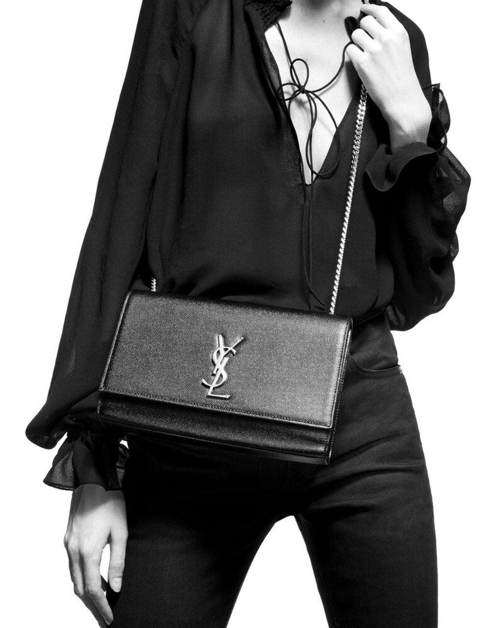 Saint Laurent Kate Small Chain Bag WithTassel In Grain De Poudre