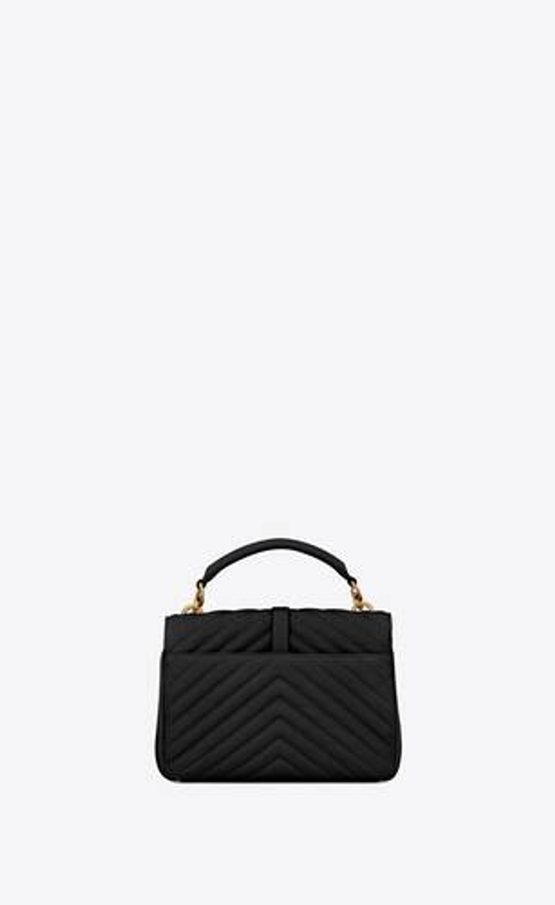 SAINT LAURENT Sheepskin Matelasse Chevron Monogram Medium College Bag Black  1426217 | FASHIONPHILE