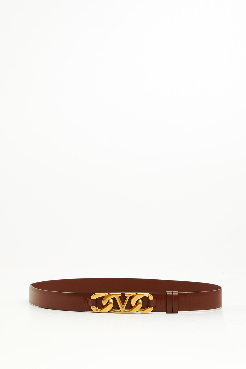 Valentino Garavani Vlogo Chain Shiny Calfskin Belt 25 Mm in Brown