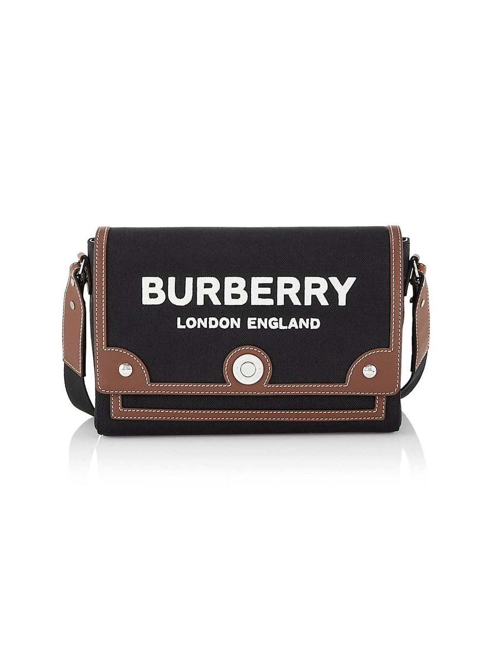 BURBERRY Medium Note Horseferry Canvas Crossbody Bag Black Tan