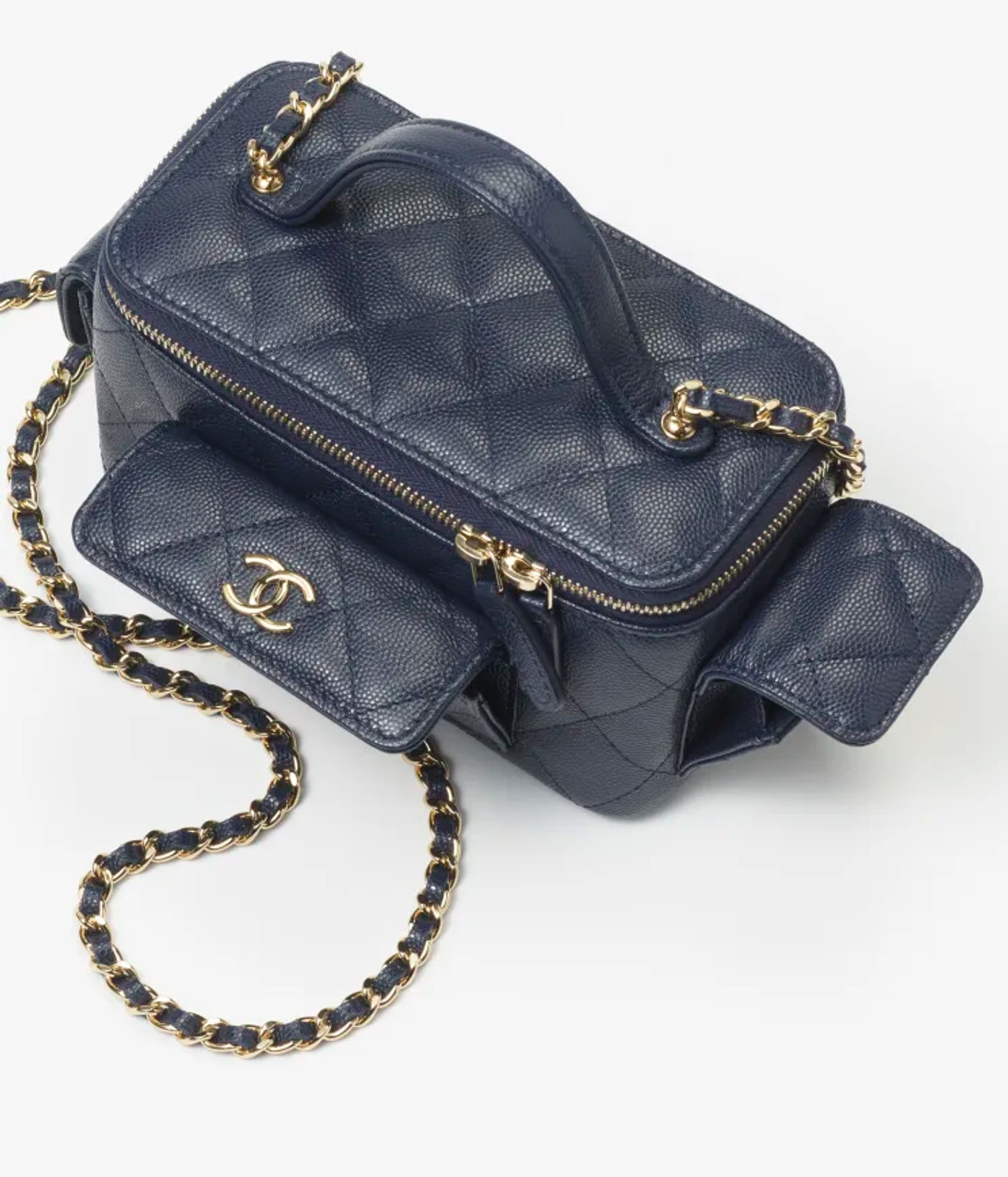 Chanel Blue grained calfskin clutch gold hardware