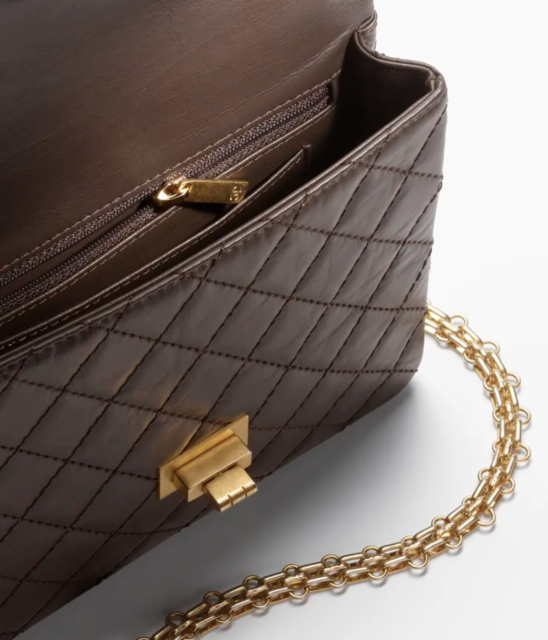 CHANEL Mini 2.55 Handbag Aged Calfskin & Gold-Tone Metal Dark Brown