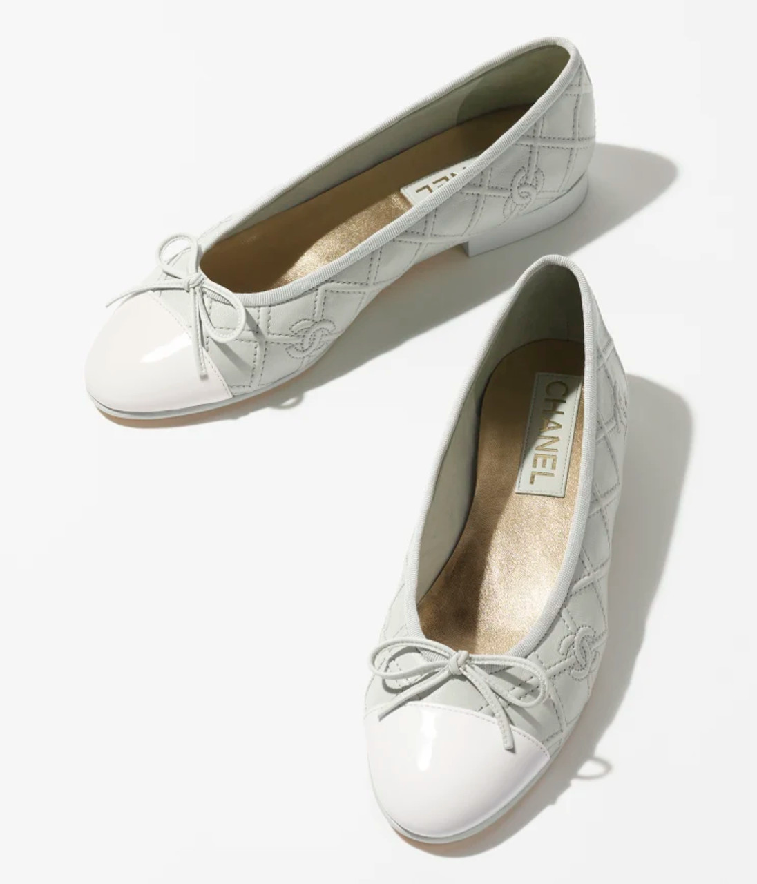 CHANEL Ballerinas Lamb & Patent Calf Light Blue & White Shoes