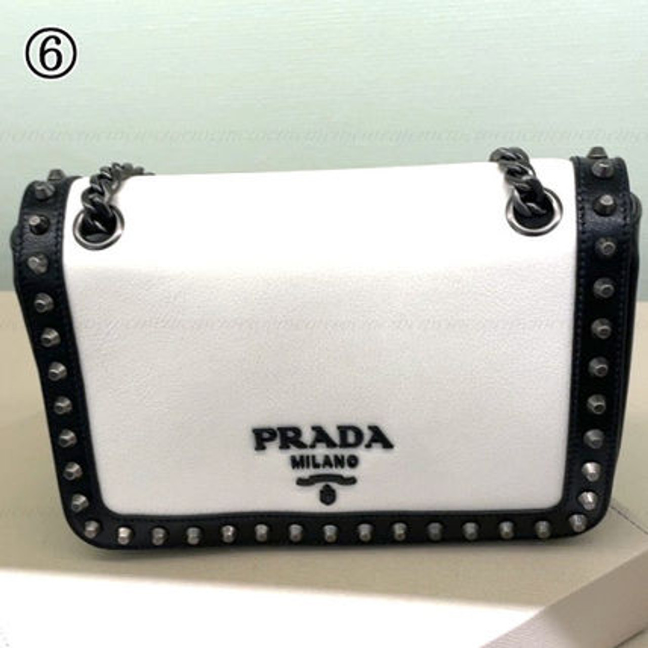 Prada Pattina Glace Calf Leather Nero Black Pattina Studded Bag 1BD147 –  ZAK BAGS ©️