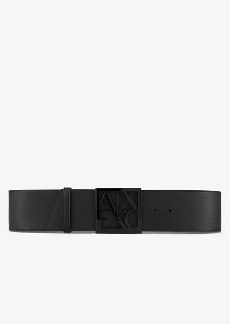 ARMANI EXCHANGE Leather belt with logo buckle- Black