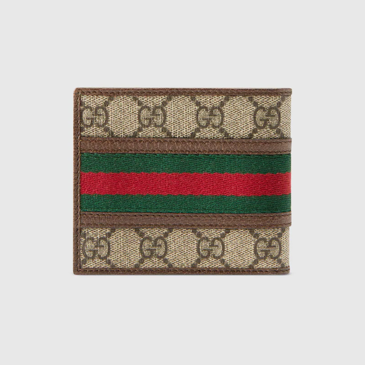 Ophidia GG card case wallet in GG Supreme and brown leather | GUCCI® US