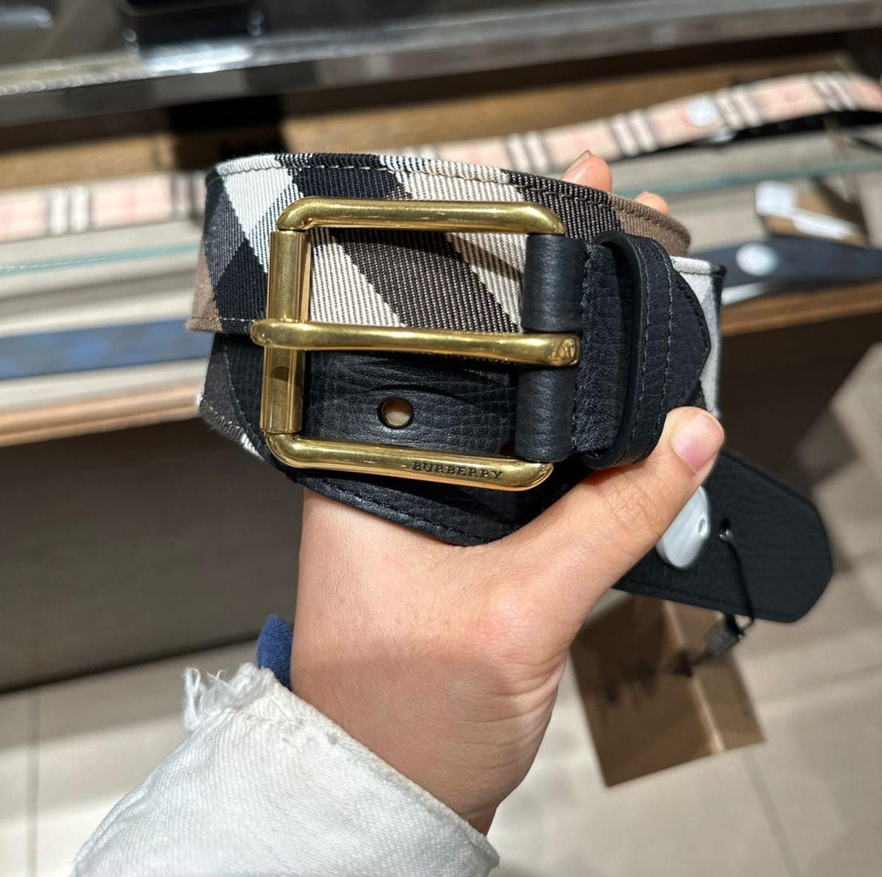 BURBERRY Reversible Check And Leather Belt