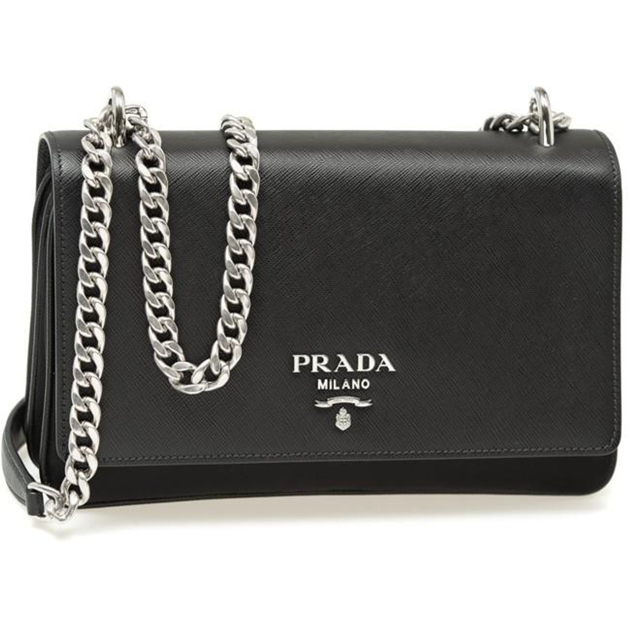 PRADA Chain Flap Crossbody Bag Saffiano and Soft Calf Small