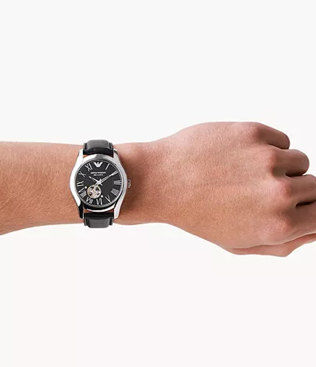 EMPORIO ARMANI Automatic Black Leather Watch