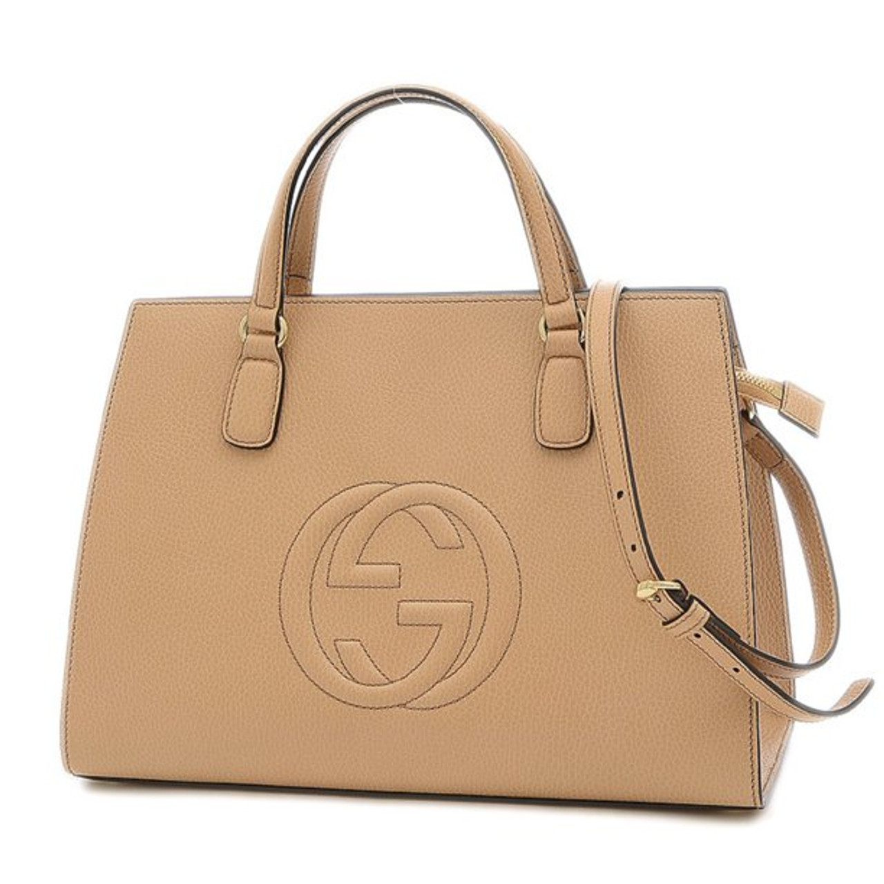 GUCCI Cream White Grained Leather Soho Top Handle Bag