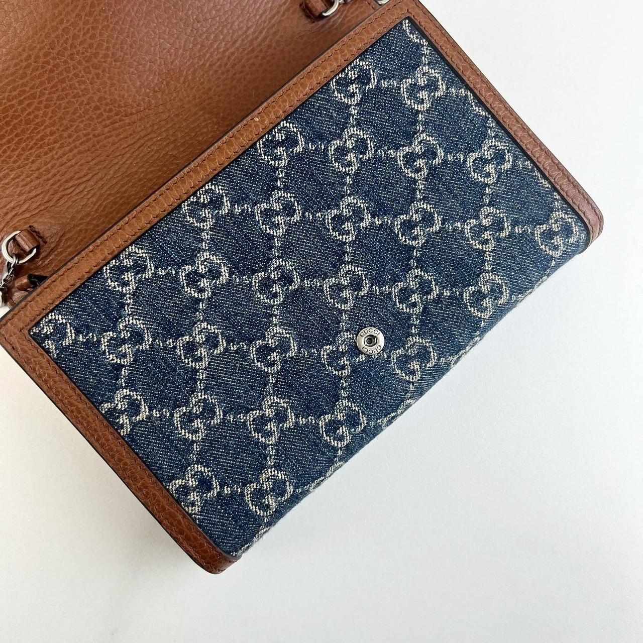 Gucci Blue, Pattern Print GG Denim Mini Dionysus Wallet on Chain