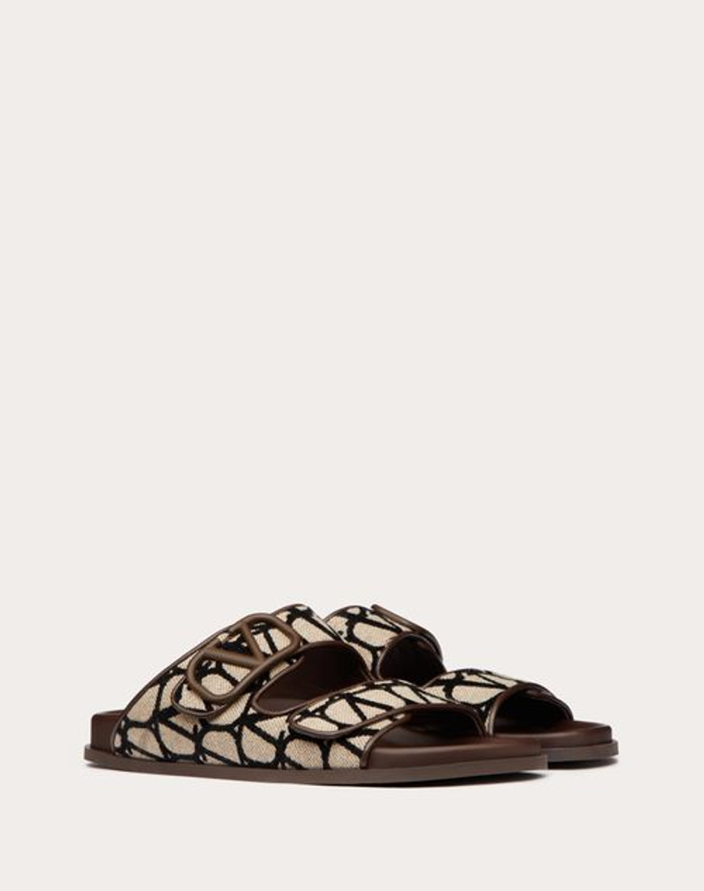 Valentino Garavani Vlogo Leather Cutout Flat Slide Sandals In Azure/antique  Brass | ModeSens