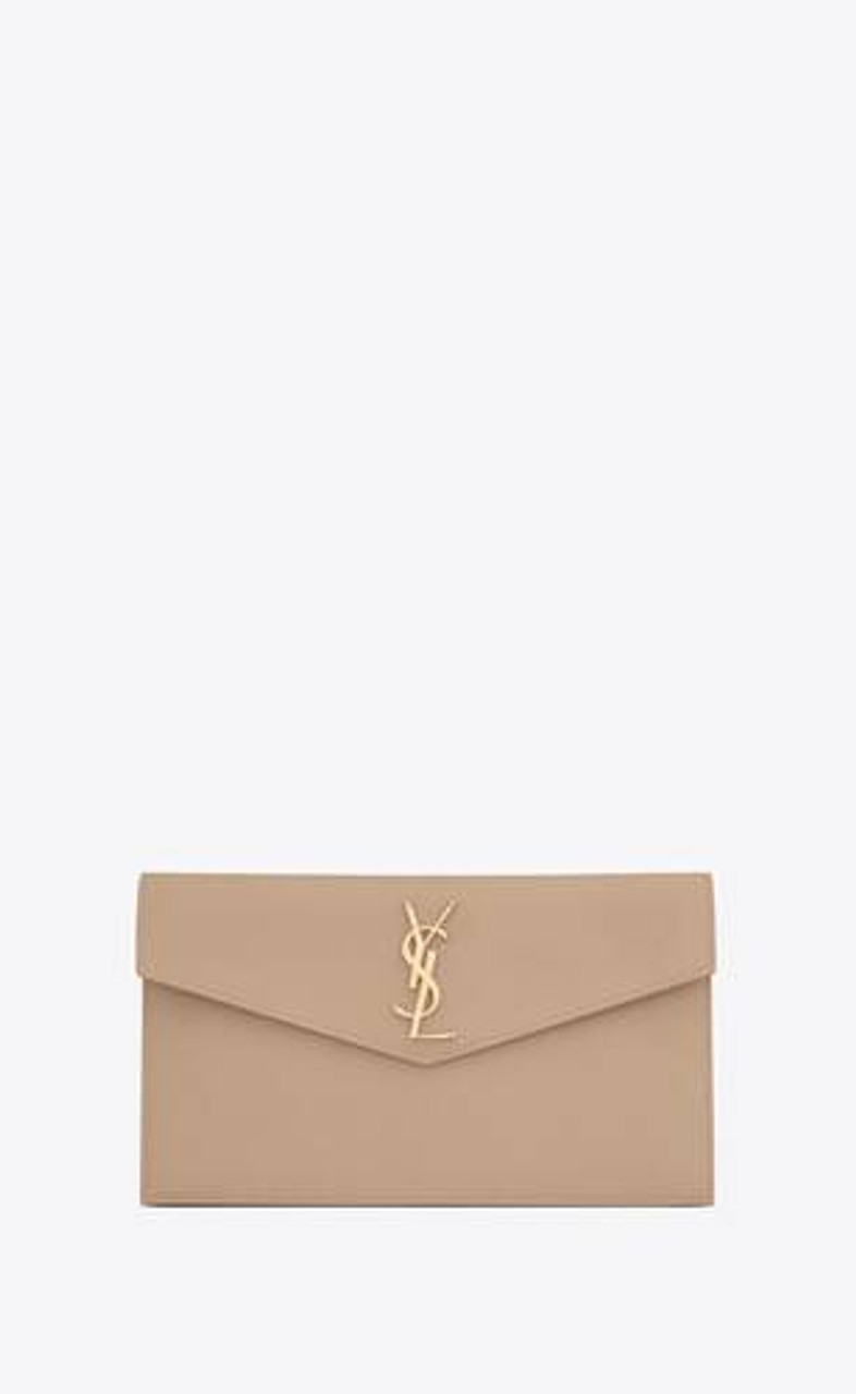 Saint Laurent Uptown Pouch In Canvas And Smooth Leather in White