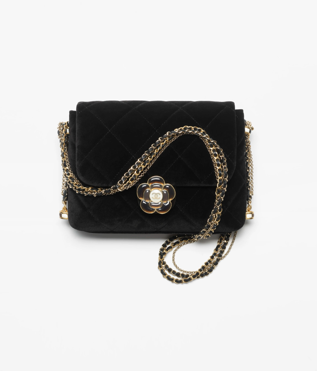 CHANEL Mini Flap Velvet enamel gold metal Black Bag