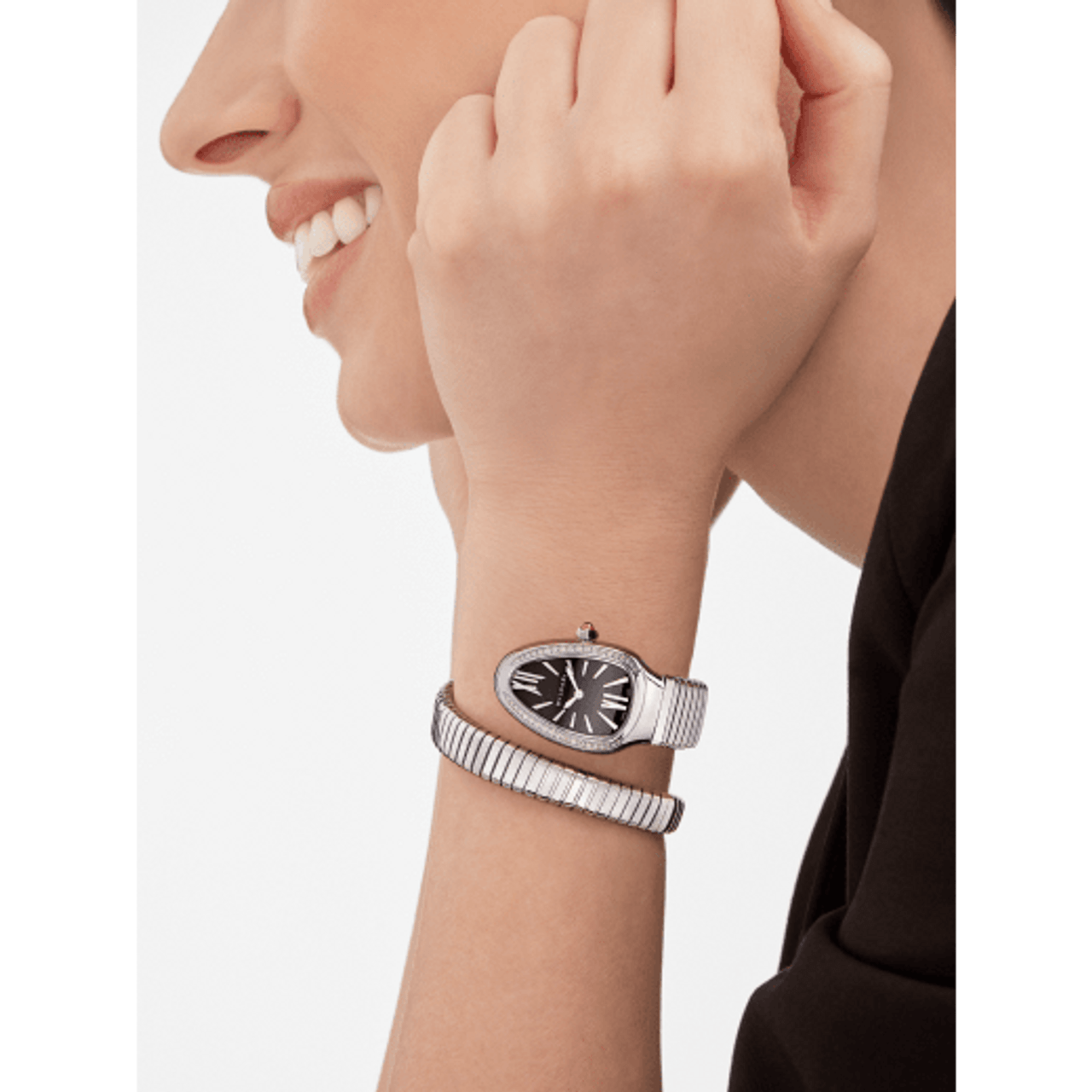 Bvlgari Serpenti Seduttori Diamonds Silver Dial Rose Gold Steel Strap Watch  for Women