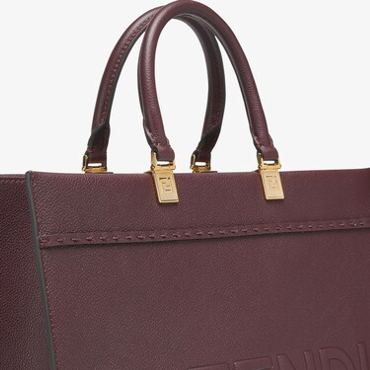 FENDI Sunshine Leather Tote Bag in Burgundy